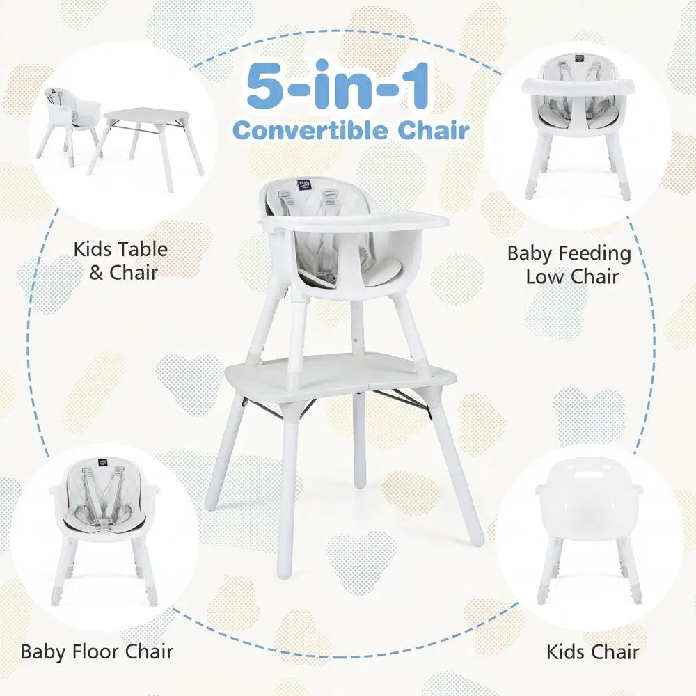 4-in-1 Baby Convertible Toddler Table Chair Set with PU Cushion-Cream - Cream White - High Chairs
