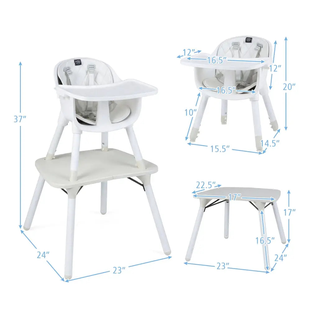 4-in-1 Baby Convertible Toddler Table Chair Set with PU Cushion-Cream - Cream White - High Chairs