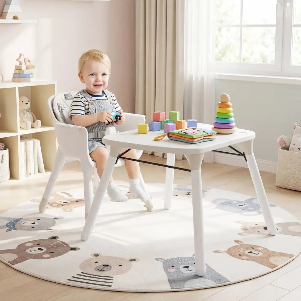 4-in-1 Baby Convertible Toddler Table Chair Set with PU Cushion-Cream - Cream White - High Chairs