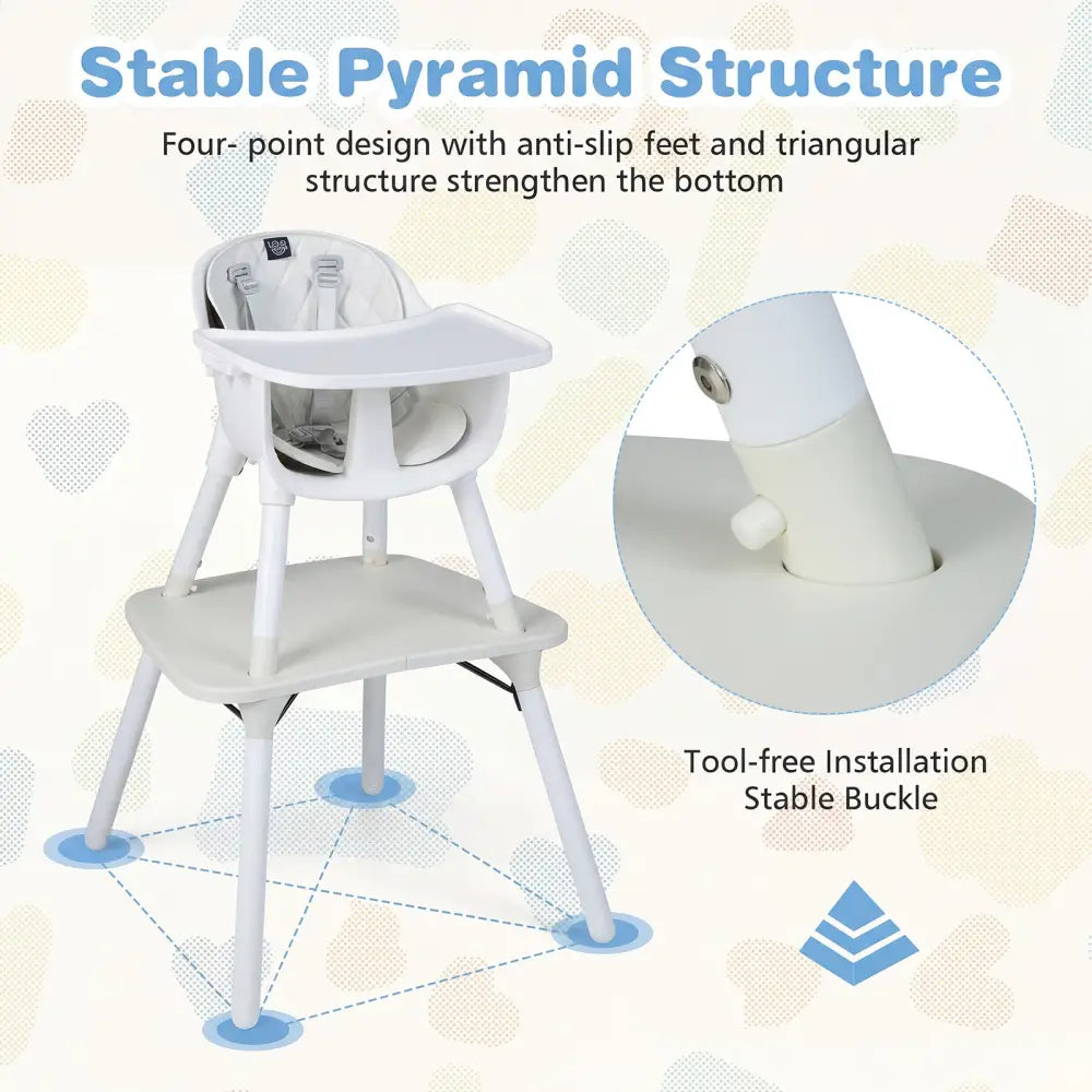 4-in-1 Baby Convertible Toddler Table Chair Set with PU Cushion-Cream - Cream White - High Chairs