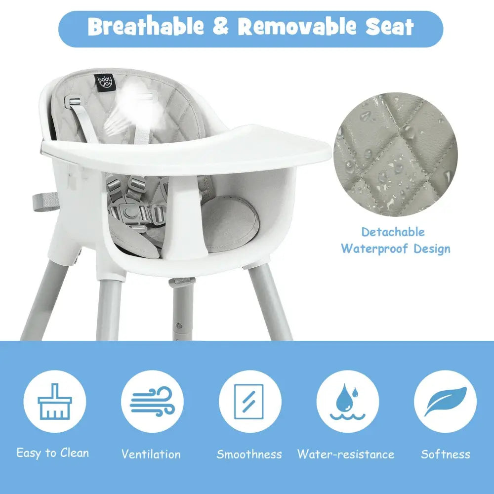 4-in-1 Baby Convertible Toddler Table Chair Set with PU Cushion-Gray - Gray - High Chairs