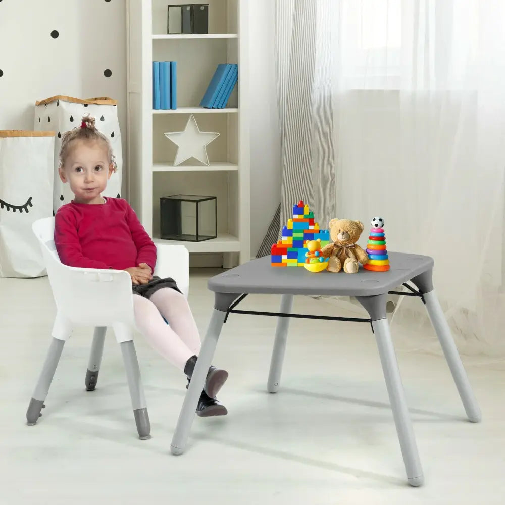 4-in-1 Baby Convertible Toddler Table Chair Set with PU Cushion-Gray - Gray - High Chairs