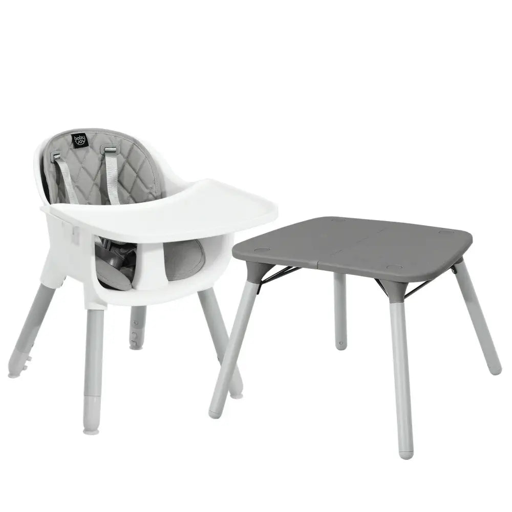 4-in-1 Baby Convertible Toddler Table Chair Set with PU Cushion-Gray - Gray - High Chairs