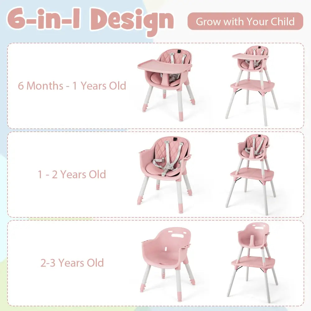 4-in-1 Baby Convertible Toddler Table Chair Set with PU Cushion-Pink - Pink - High Chairs