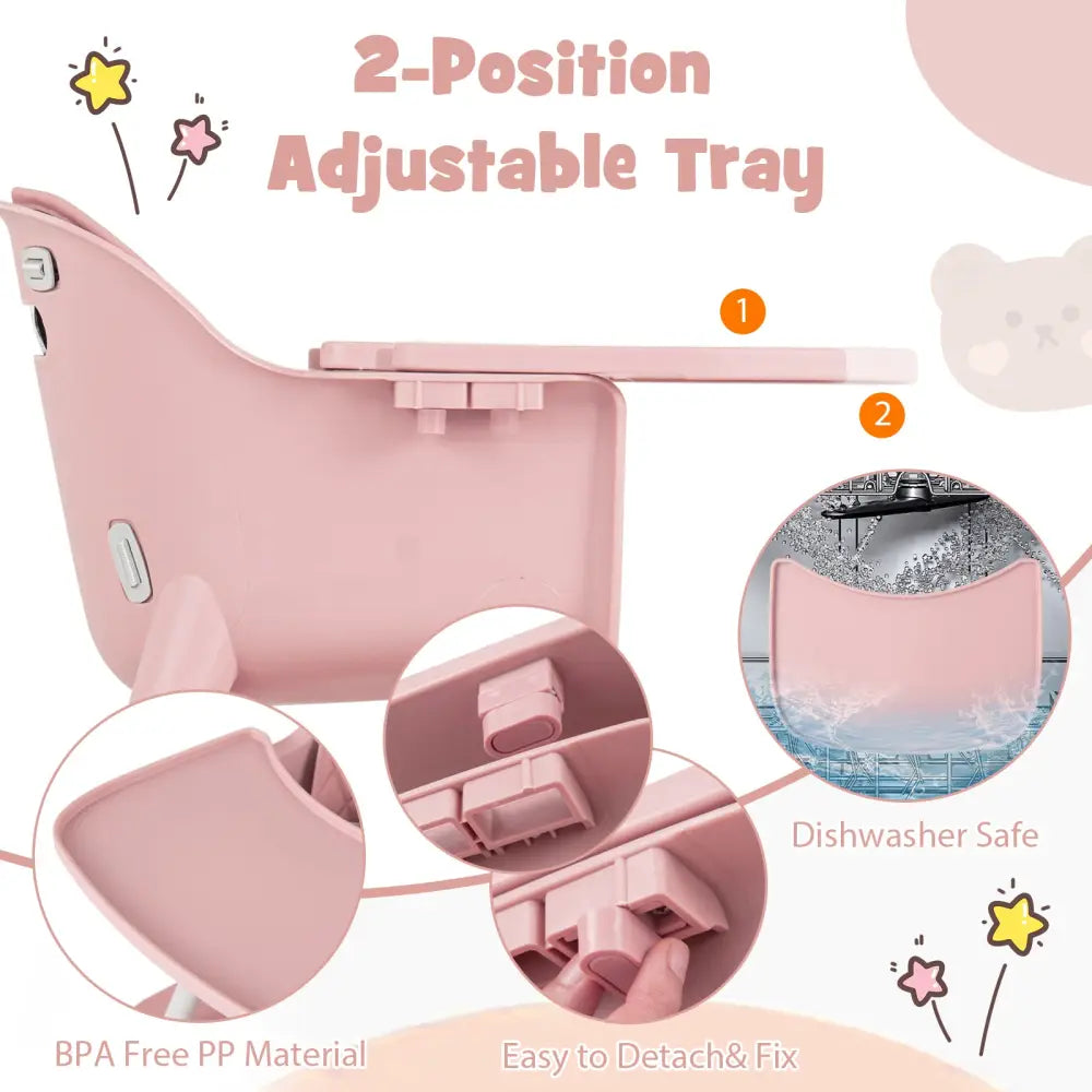 4-in-1 Baby Convertible Toddler Table Chair Set with PU Cushion-Pink - Pink - High Chairs