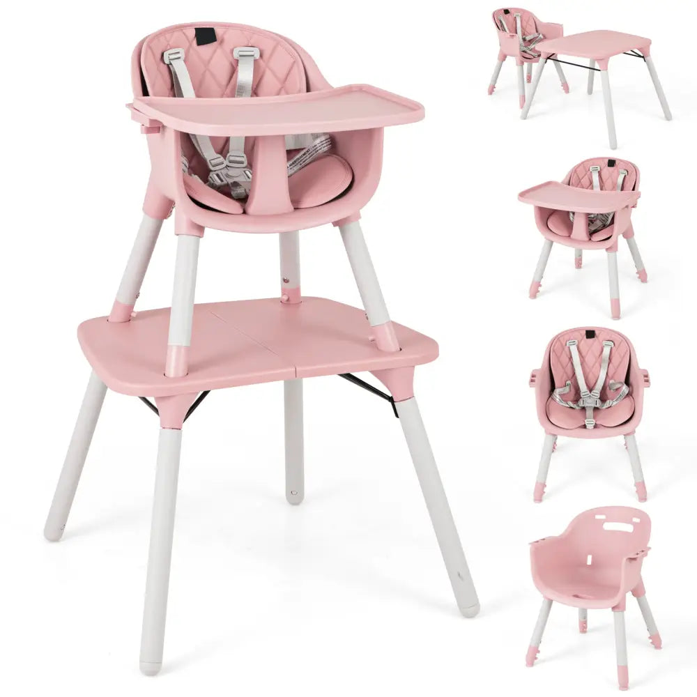 4-in-1 Baby Convertible Toddler Table Chair Set with PU Cushion-Pink - Pink - High Chairs