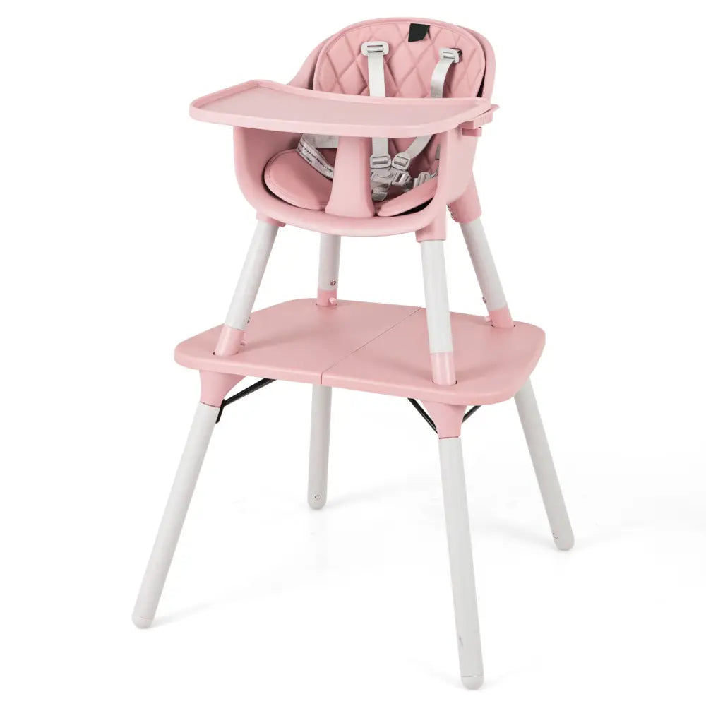 4-in-1 Baby Convertible Toddler Table Chair Set with PU Cushion-Pink - Pink - High Chairs