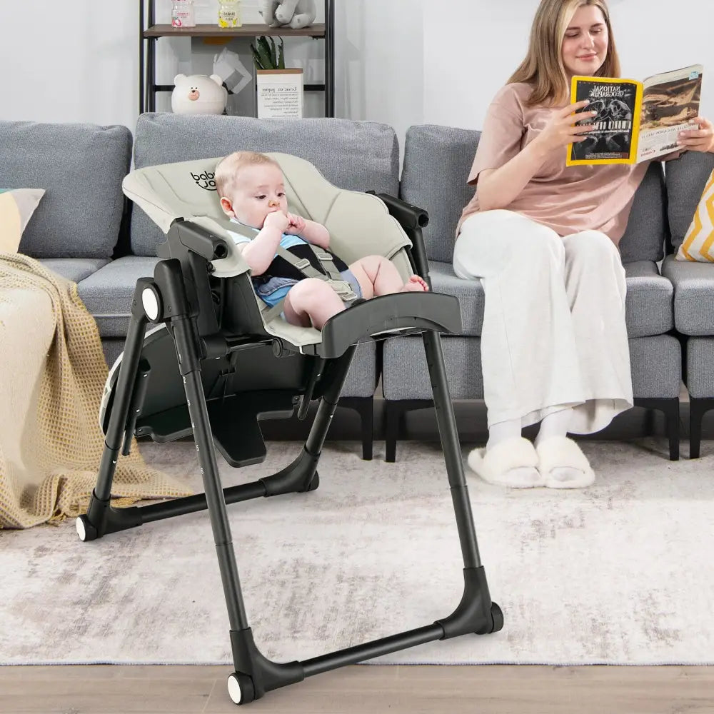4-in-1 Baby High Chair with 6 Adjustable Heights-Gray - Gray - High Chairs
