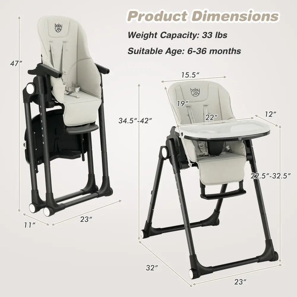 4-in-1 Baby High Chair with 6 Adjustable Heights-Gray - Gray - High Chairs
