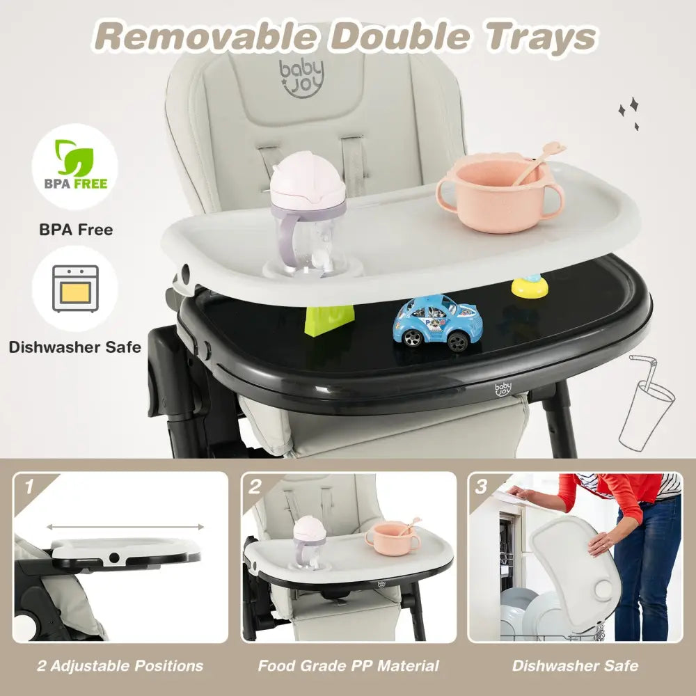 4-in-1 Baby High Chair with 6 Adjustable Heights-Gray - Gray - High Chairs