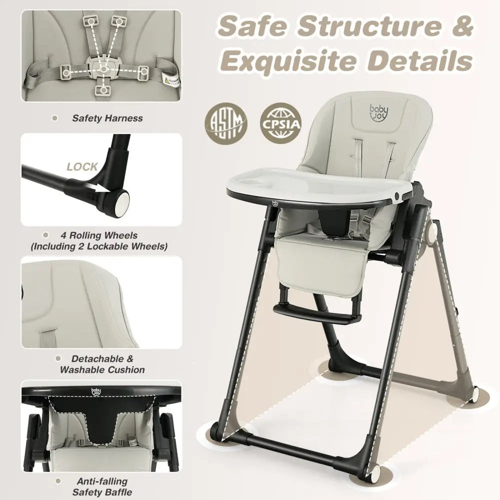 4-in-1 Baby High Chair with 6 Adjustable Heights-Gray - Gray - High Chairs