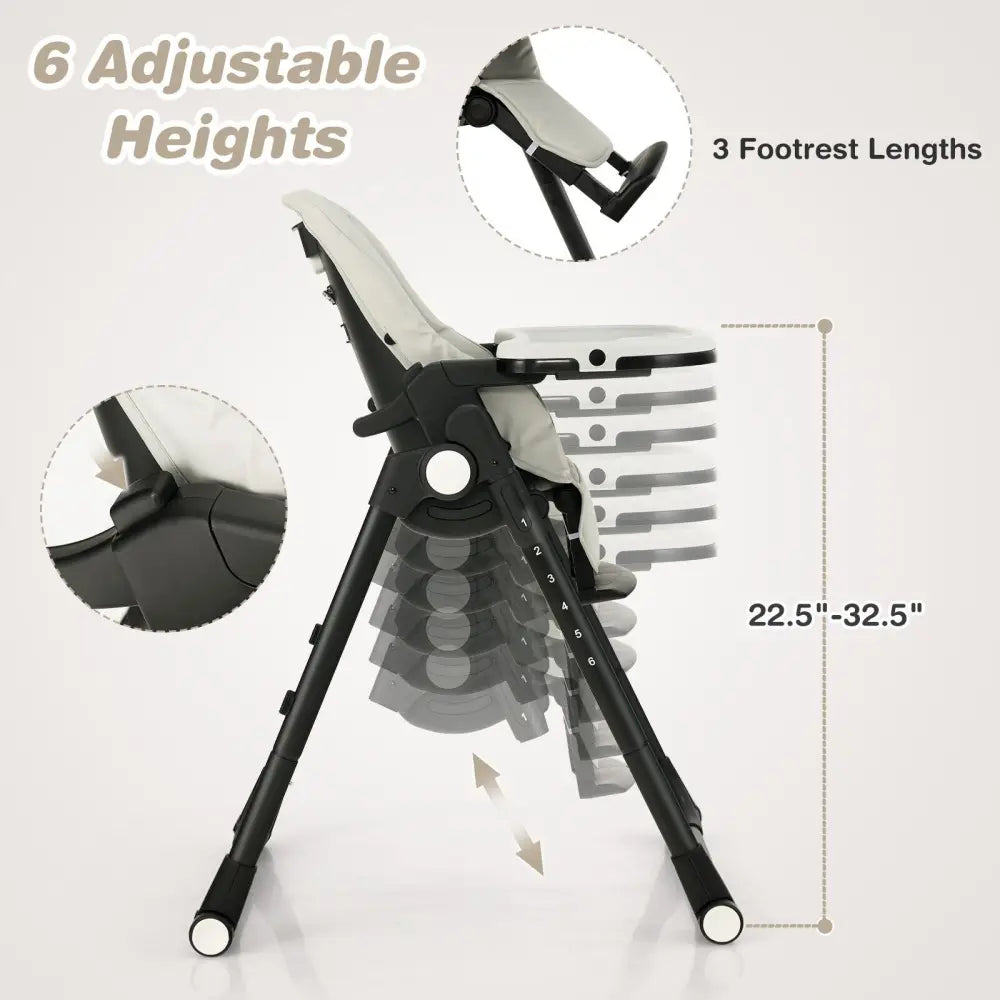 4-in-1 Baby High Chair with 6 Adjustable Heights-Gray - Gray - High Chairs