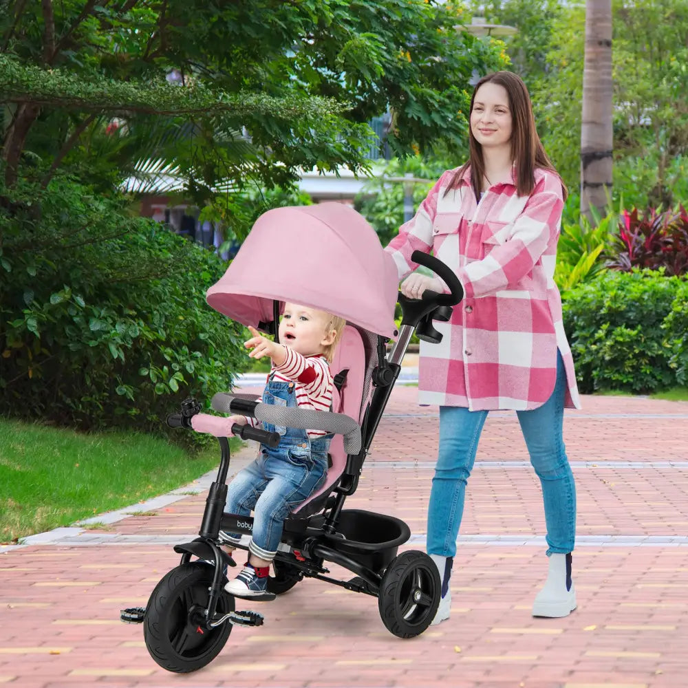 4-in-1 Baby Tricycle Toddler Trike with Reversible Seat and 5-Point Safety Harness-Pink - Pink - Baby Strollers
