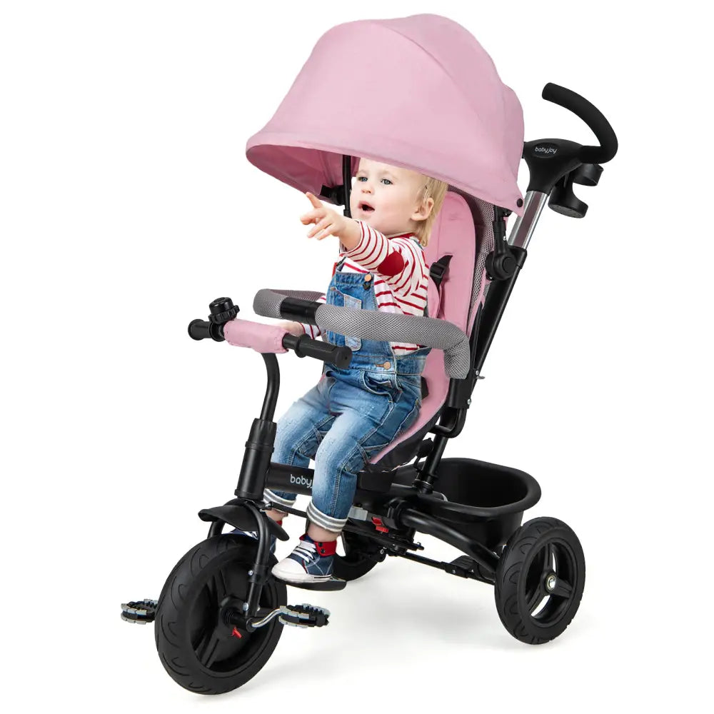 4-in-1 Baby Tricycle Toddler Trike with Reversible Seat and 5-Point Safety Harness-Pink - Pink - Baby Strollers