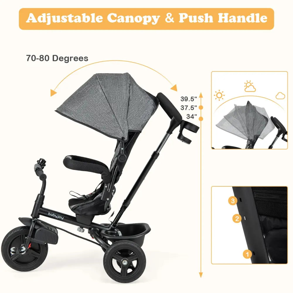 4-in-1 Baby Tricycle Toddler Trike with Reversible Seat and 5-Point Safety Harness-Gray - Gray - Baby Strollers