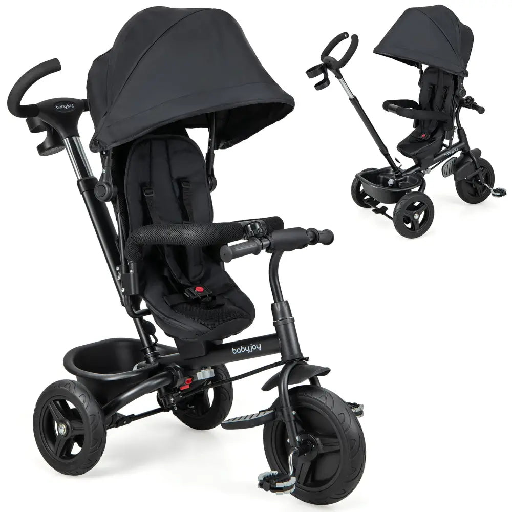 4-in-1 Baby Tricycle Toddler Trike with Reversible Seat and 5-Point Safety Harness-Black - Black - Baby Strollers