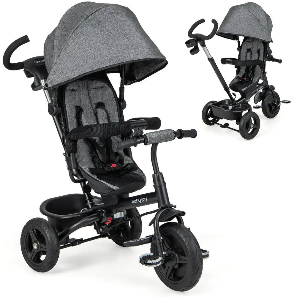 4-in-1 Baby Tricycle Toddler Trike with Reversible Seat and 5-Point Safety Harness-Gray - Gray - Baby Strollers
