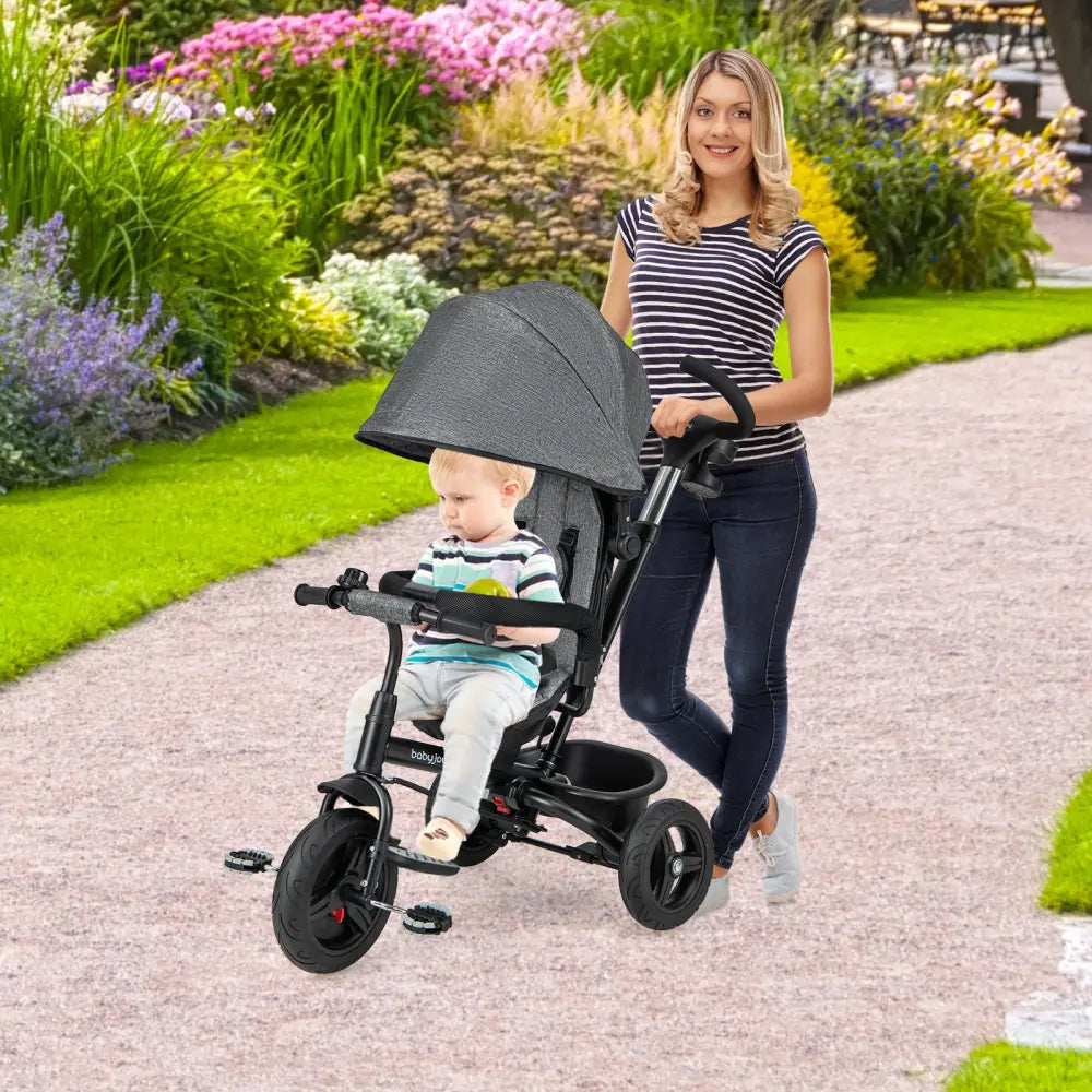 4-in-1 Baby Tricycle Toddler Trike with Reversible Seat and 5-Point Safety Harness-Gray - Gray - Baby Strollers