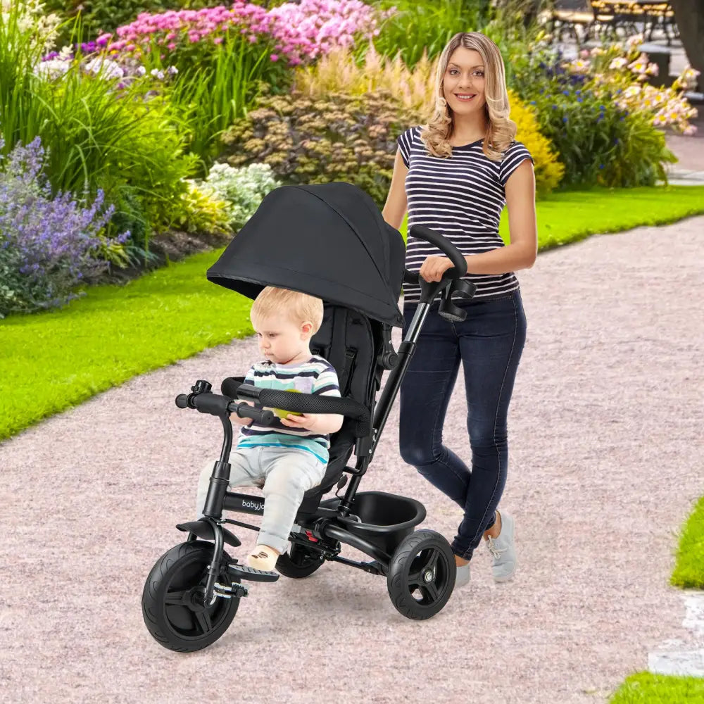 4-in-1 Baby Tricycle Toddler Trike with Reversible Seat and 5-Point Safety Harness-Black - Black - Baby Strollers