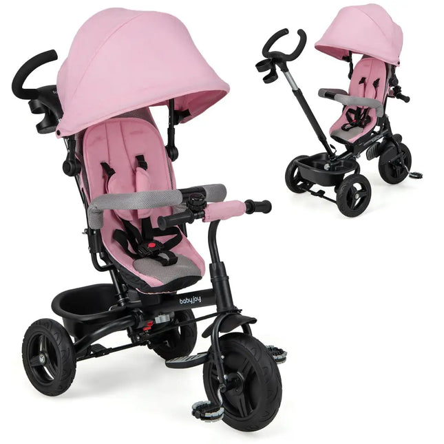 4 - in - 1 Baby Tricycle Toddler Trike with Reversible Seat and 5 - Point Safety Harness - Pink - Oasis Home Essentials