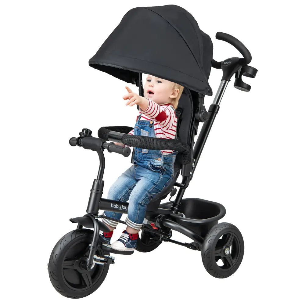 4-in-1 Baby Tricycle Toddler Trike with Reversible Seat and 5-Point Safety Harness-Black - Black - Baby Strollers