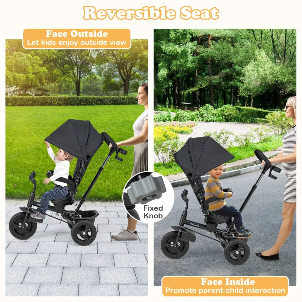 4-in-1 Baby Tricycle Toddler Trike with Reversible Seat and 5-Point Safety Harness-Black - Black - Baby Strollers