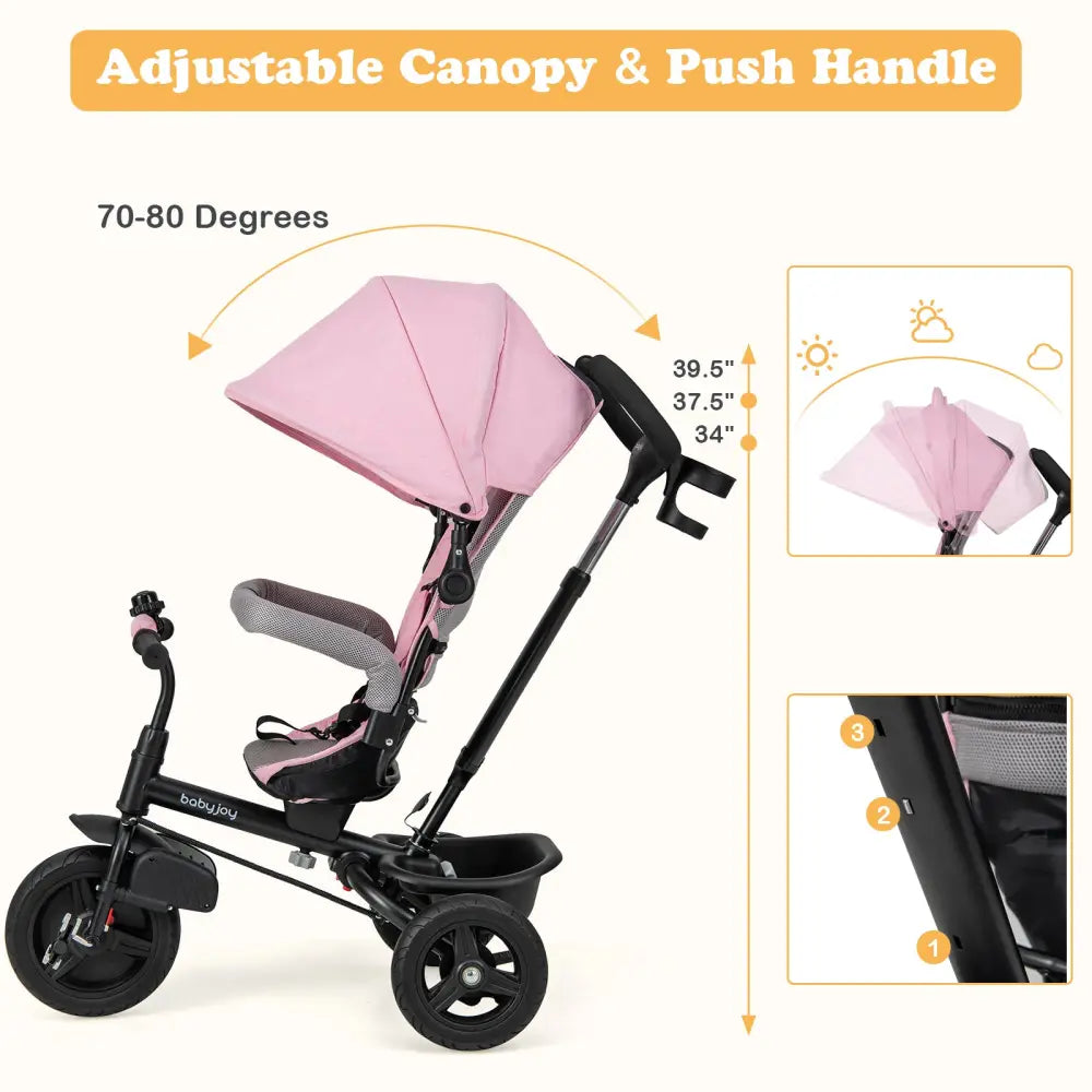 4-in-1 Baby Tricycle Toddler Trike with Reversible Seat and 5-Point Safety Harness-Pink - Pink - Baby Strollers