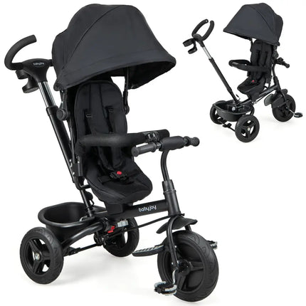 4-in-1 Baby Tricycle Toddler Trike with Reversible Seat and 5-Point Safety Harness-Black - Black - Baby Strollers