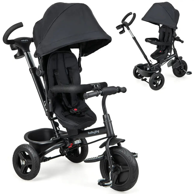 4-in-1 Baby Tricycle Toddler Trike with Reversible Seat and 5-Point Safety Harness-Black - Black - Baby Strollers