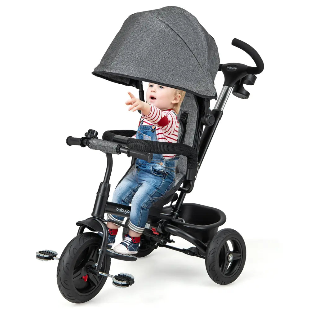 4-in-1 Baby Tricycle Toddler Trike with Reversible Seat and 5-Point Safety Harness-Gray - Gray - Baby Strollers