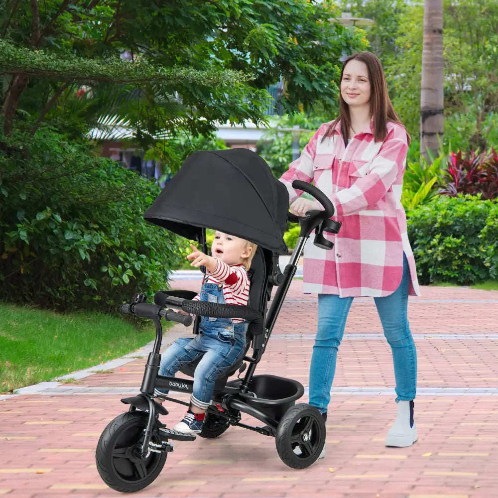4-in-1 Baby Tricycle Toddler Trike with Reversible Seat and 5-Point Safety Harness-Black - Black - Baby Strollers