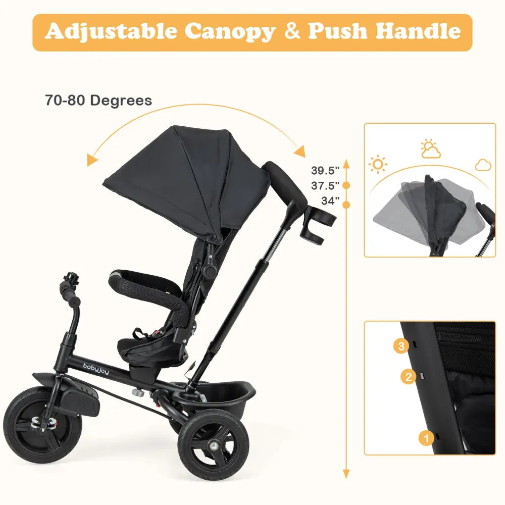 4-in-1 Baby Tricycle Toddler Trike with Reversible Seat and 5-Point Safety Harness-Black - Black - Baby Strollers
