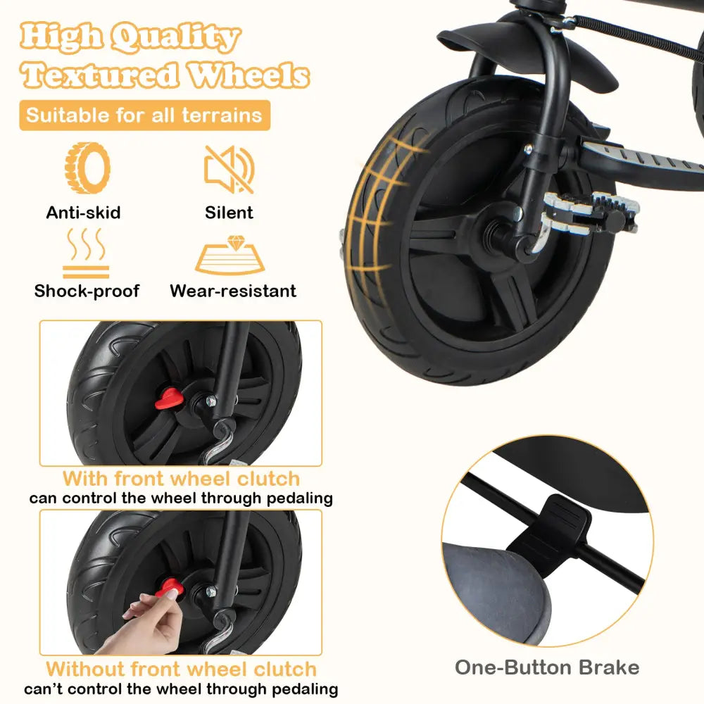 4-in-1 Baby Tricycle Toddler Trike with Reversible Seat and 5-Point Safety Harness-Black - Black - Baby Strollers