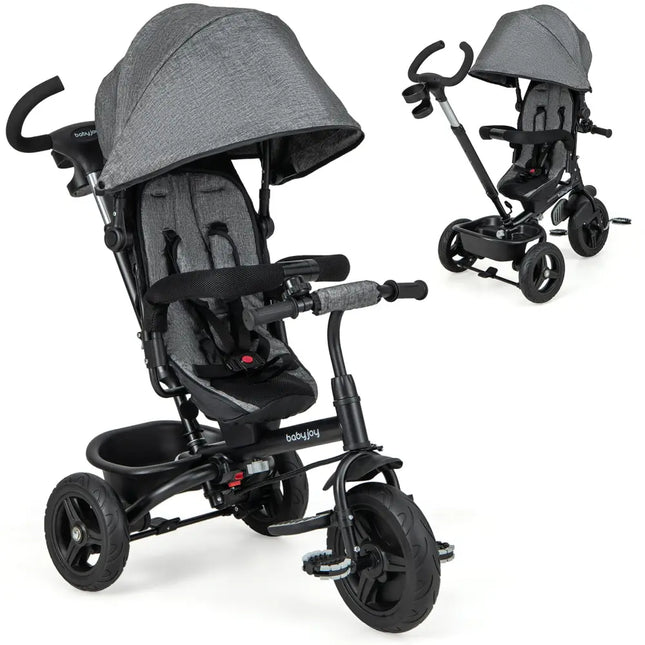 4-in-1 Baby Tricycle Toddler Trike with Reversible Seat and 5-Point Safety Harness-Gray - Gray - Baby Strollers