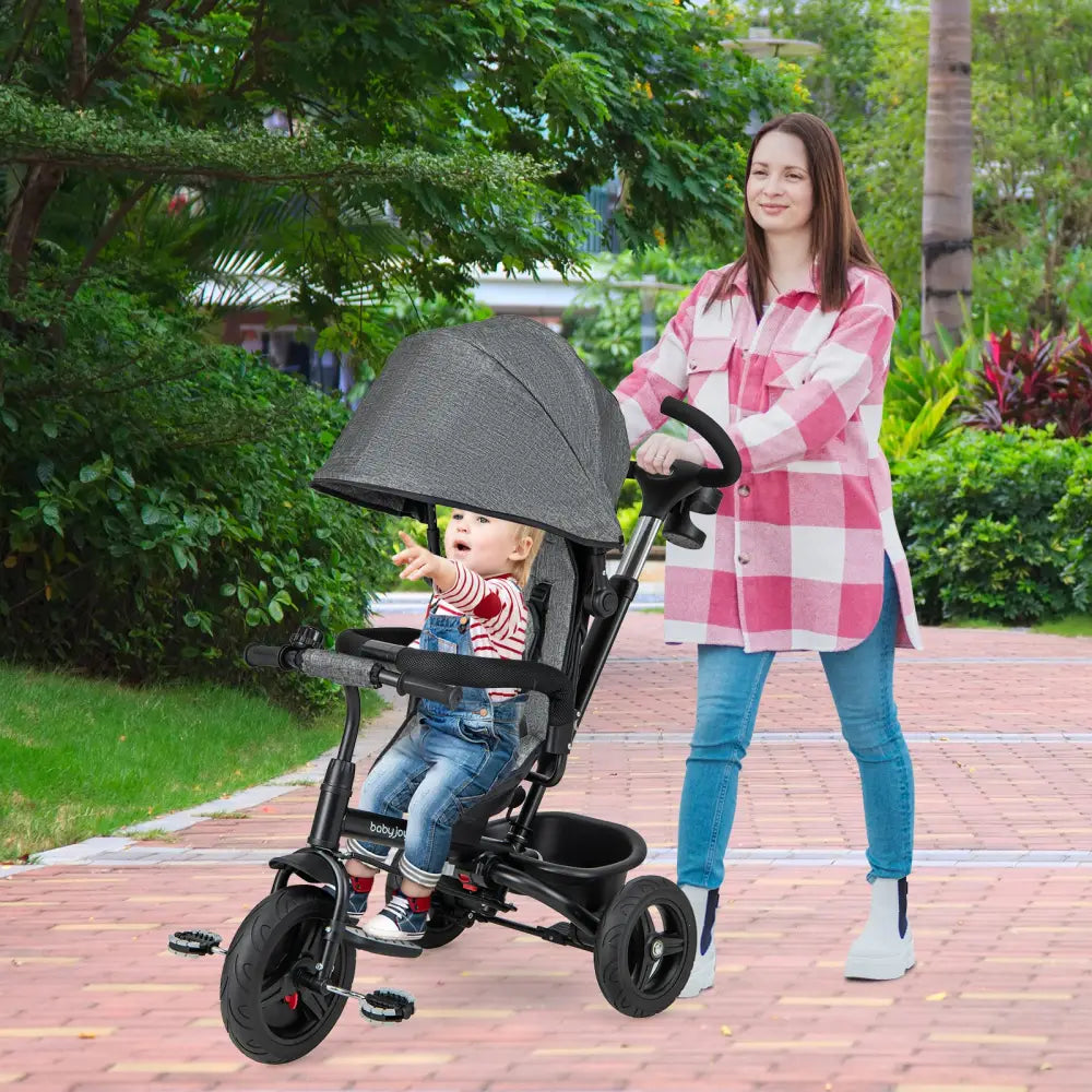 4-in-1 Baby Tricycle Toddler Trike with Reversible Seat and 5-Point Safety Harness-Gray - Gray - Baby Strollers
