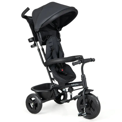 4 - in - 1 Baby Trike Kids Tricycle with Removable Canopy and Adjustable Push Handle - Black - Oasis Home Essentials