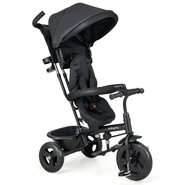 4 - in - 1 Baby Trike Kids Tricycle with Removable Canopy and Adjustable Push Handle - Black - Oasis Home Essentials