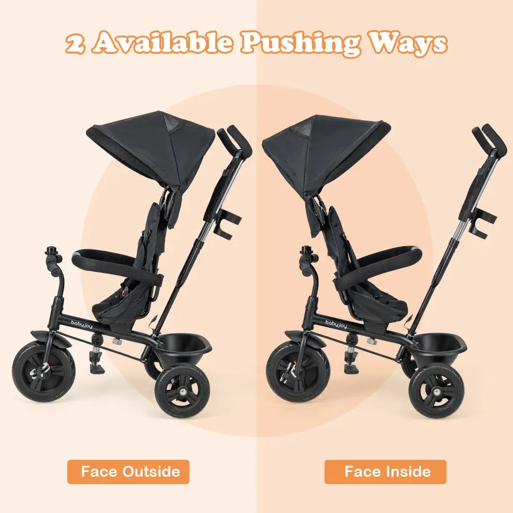 4-in-1 Baby Trike Kids Tricycle with Removable Canopy and Adjustable Push Handle-Grey - Gray - Baby Strollers