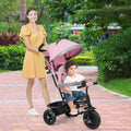 4-in-1 Baby Trike Kids Tricycle with Removable Canopy and Adjustable Push Handle-Pink - Pink - Baby Strollers