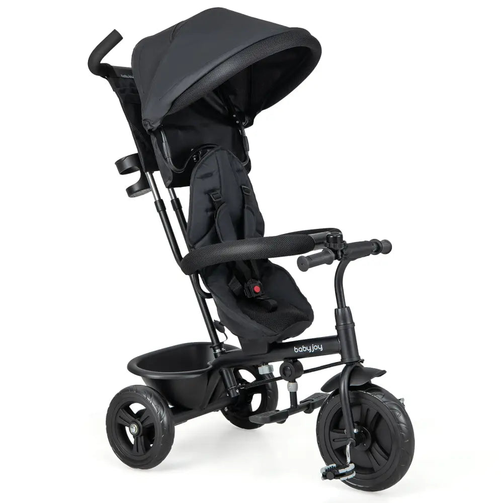 4-in-1 Baby Trike Kids Tricycle with Removable Canopy and Adjustable Push Handle-Black - Black - Baby Strollers