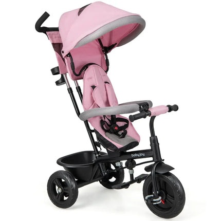 4 - in - 1 Baby Trike Kids Tricycle with Removable Canopy and Adjustable Push Handle - Pink - Oasis Home Essentials
