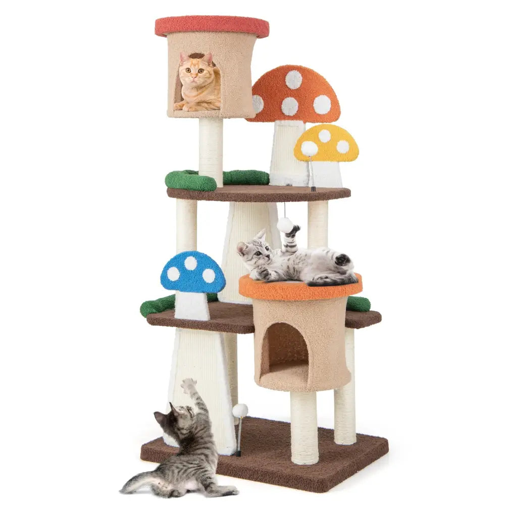4-In-1 Cat Tree with 2 Condos and Platforms for Indoors-Multicolor - Multicolor - Cat Trees Condos & Scratchers