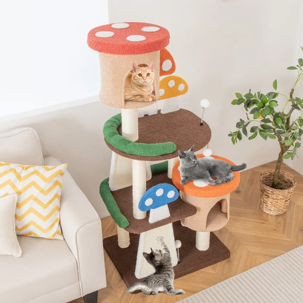 4-In-1 Cat Tree with 2 Condos and Platforms for Indoors-Multicolor - Multicolor - Cat Trees Condos & Scratchers