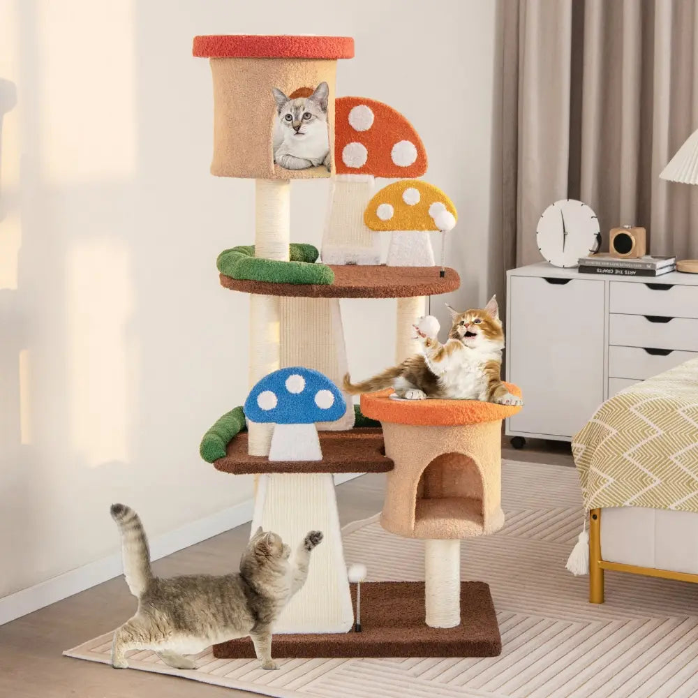4-In-1 Cat Tree with 2 Condos and Platforms for Indoors-Multicolor - Multicolor - Cat Trees Condos & Scratchers