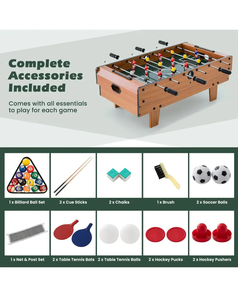 4-in-1 Combo Game Table Set Foosball Table with Billiards and Hockey - Brown - Game Room