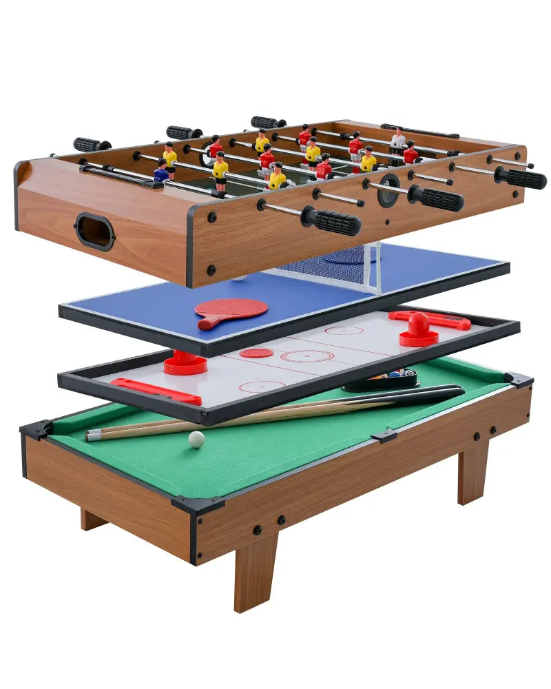 4-in-1 Combo Game Table Set Foosball Table with Billiards and Hockey - Brown - Game Room
