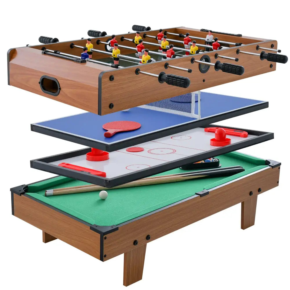 4-in-1 Combo Game Table Set Foosball Table with Billiards and Hockey - Brown - Game Room