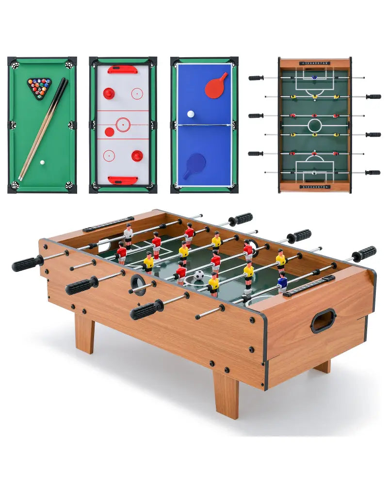 4-in-1 Combo Game Table Set Foosball Table with Billiards and Hockey - Brown - Game Room