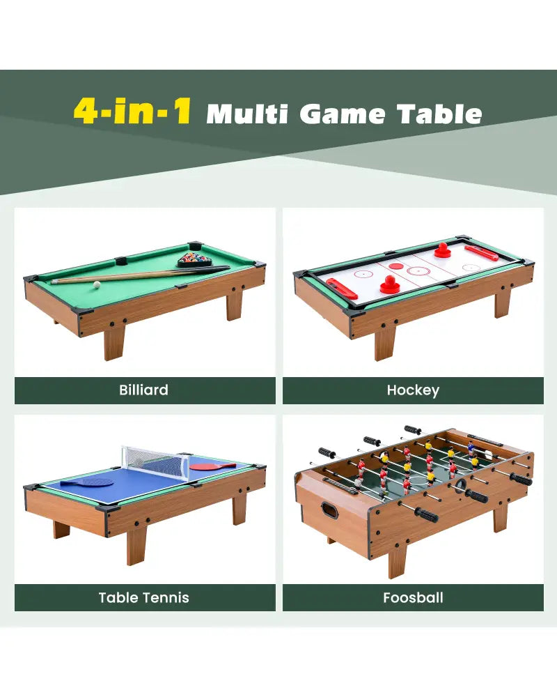 4-in-1 Combo Game Table Set Foosball Table with Billiards and Hockey - Brown - Game Room