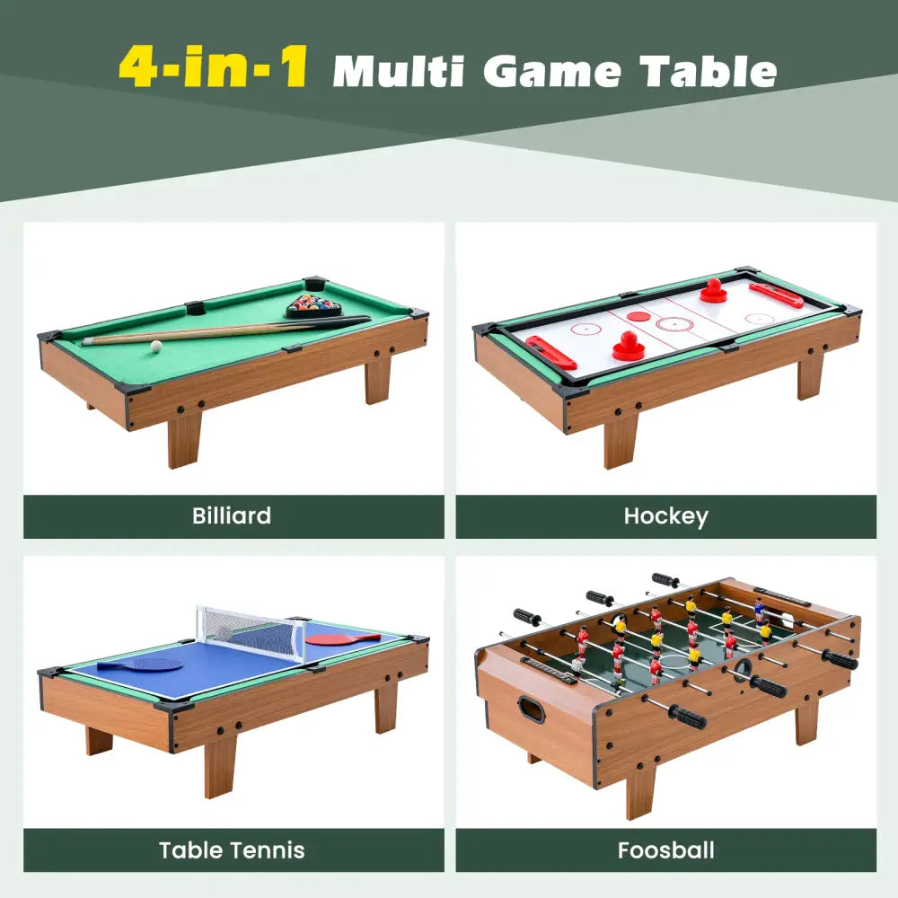 4-in-1 Combo Game Table Set Foosball Table with Billiards and Hockey - Brown - Game Room